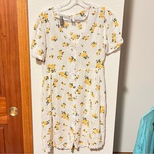 Silk Weavers Yellow Floral Button Front Mini Dress Size S Cottagecore Summer